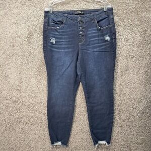 Stitch Star Womens Size 16 Dark Wash Distressed Button Fly Skinny Jeans SS2732-2